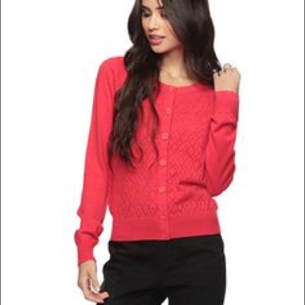 Red Cardigan with diamond patterned